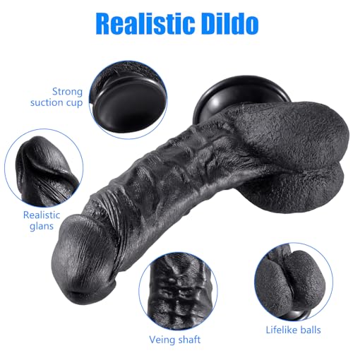 Gode réaliste noir L en silicone avec ventouse puissante - 4