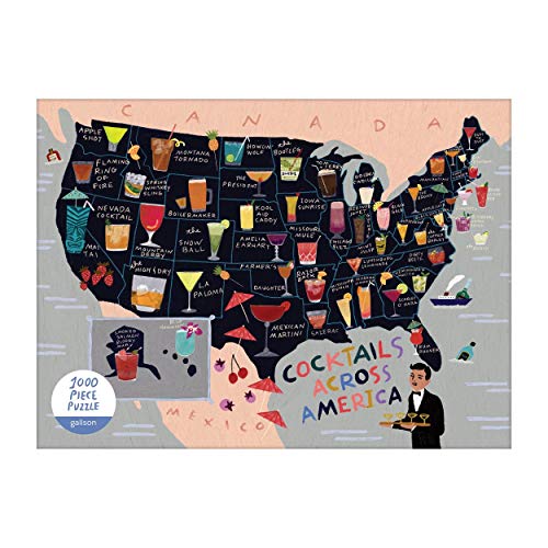 Galison Anne Bentley Rompecabezas, Mapa de cócteles de EE. UU., 1000 piezas – Ilustración vibrante del mapa de EE. UU. con cócteles por estado, piezas gruesas y resistentes, ideal para diversión familiar miniatura 2