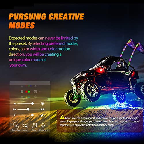 Image of Nilight 2PCS 4FT RGB LED Whip Light and 4 PCS Rock Lights Combo, Remote & App Control w /DIY Chasing Patterns Stop Turn Reverse Safety Antenna Lighted Whips for ATV UTV