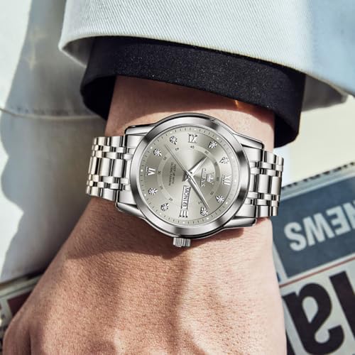 OLEVS Men's Casual Gentleman Grey Unique Big Face Quartz Watches - image 3