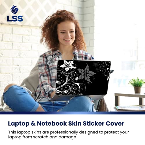 Image of LSS 17 17.3 Inches Laptop Notebook Skin Sticker with 2 Wrist Pads - Reusable Cover Protector Vinyl Sticker Cover Decal Fits 17 inch - 19 inch HP Asus Acer Samsung - Black and White Floral