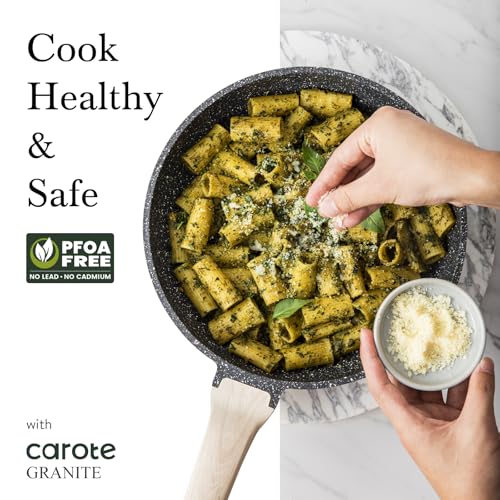 CAROTE Non Stick Frying Pans,Nonstick Granite Fry Pan Egg Pan Omelet Pans, Stone Cookware Chef's Pan, PFOA Free, Black Granite, 8"+10"+12”
