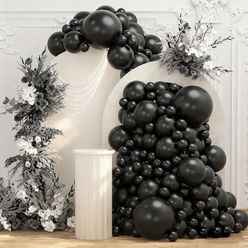 Image of 108Pcs Double Stuffed Black Balloon Garland Arch Kit