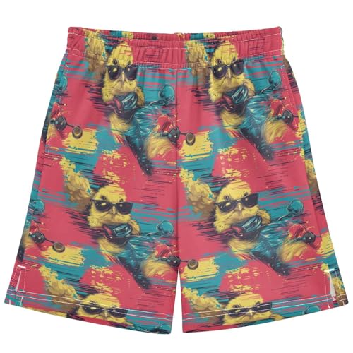Boys Athletic Shorts with Pockets Cool Chicken Running Basketball Shorts for Youth Elastic Waist Size 7-8