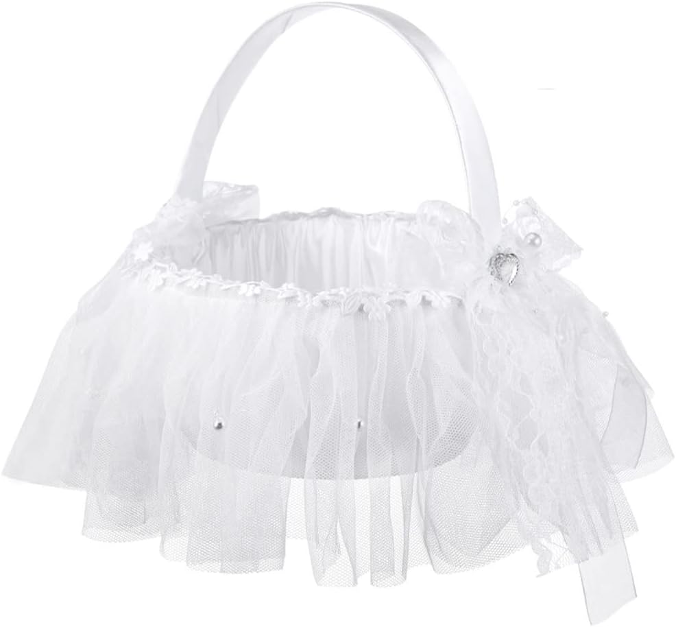 Wedding Flower Girl Basket Pearl Bride Basket for Bridal Ceremony Party Decoration