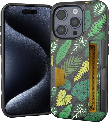 Image of Smartish iPhone 15 Pro Wallet Case - Wallet Slayer Vol. 2 [Slim + Protective] Credit Card Holder w /Kickstand - Drop Tested Hidden Card Slot Cover Compatible w /Apple iPhone 15 Pro - Leaf Me Alone