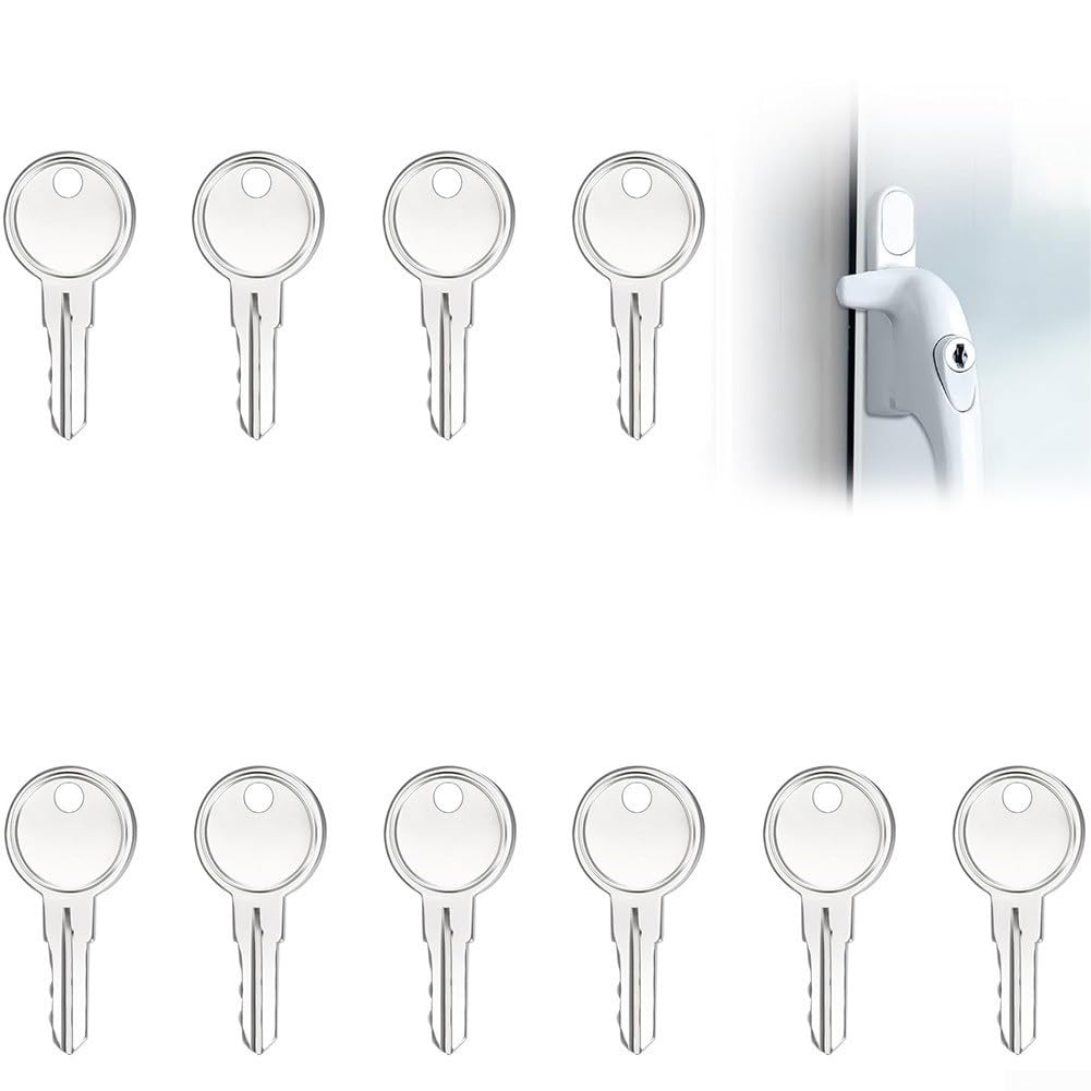 Ten Pack Upvc Window Handle Keys Compatible With Securistyle Locks For Double Glazing Patio Doors And Conservatories Silver Metal Alloy Replacement Key Set For Home Security And Property Maintenance