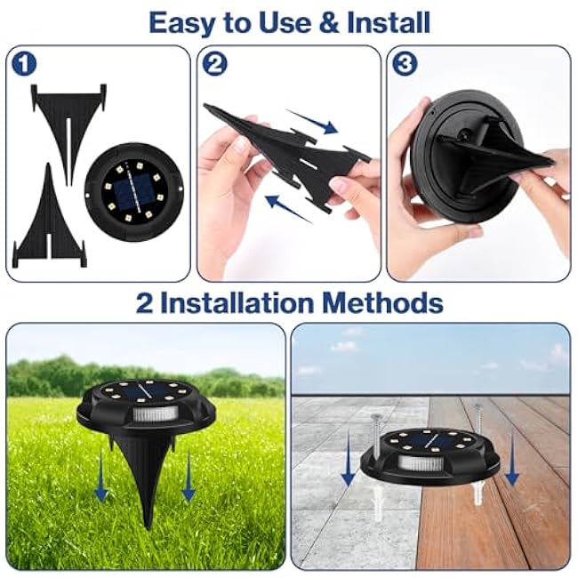 Laliled Swivel Disk Solar Powered Ground Lights, 12 LEDs Waterproof In-ground Non-Slip Landscape Path Lighting for Pathway Garden Lawn Yard Patio Walkway Driveway (12 Pack, Warm White)