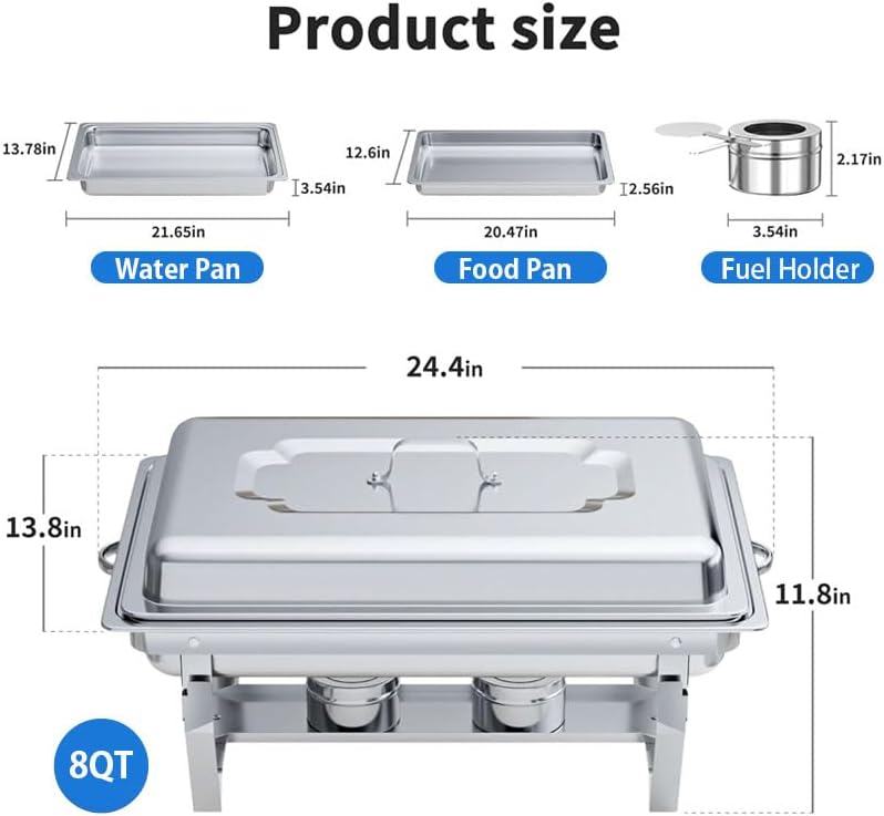Chafing Dish Buffet Set[4 Pack],8QT Stainless Steel Rectangular Chafers and Dining Buffet Heater Set, Food Warmers for Parties Buffet