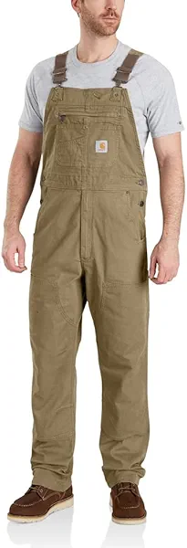 Carhartt mens Rugged Flex Relaxed Fit Canvas Bibs Overalls, Dark Khaki, 32 US