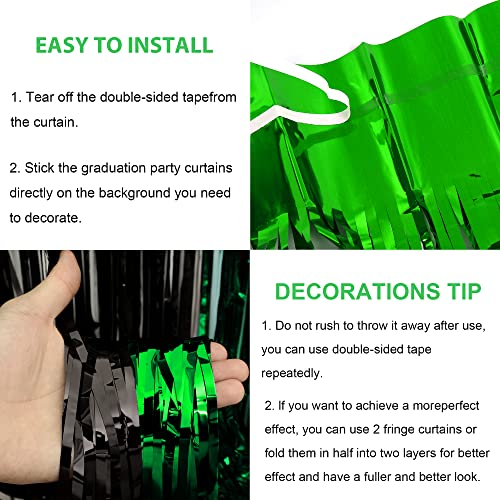 4 Packs 3.3Ft X 8.2Ft Graduation Party Decorations Green Black Tinsel Foil Fringe Curtains For Home Outdoor Graduation Diy Party Tinsel Photo Background Supplies Green And Black Grad Party Decorations #TOP4