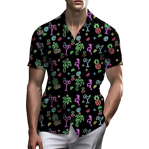 Chemise disco homme motif néon pour soirée hawaïenne et plage