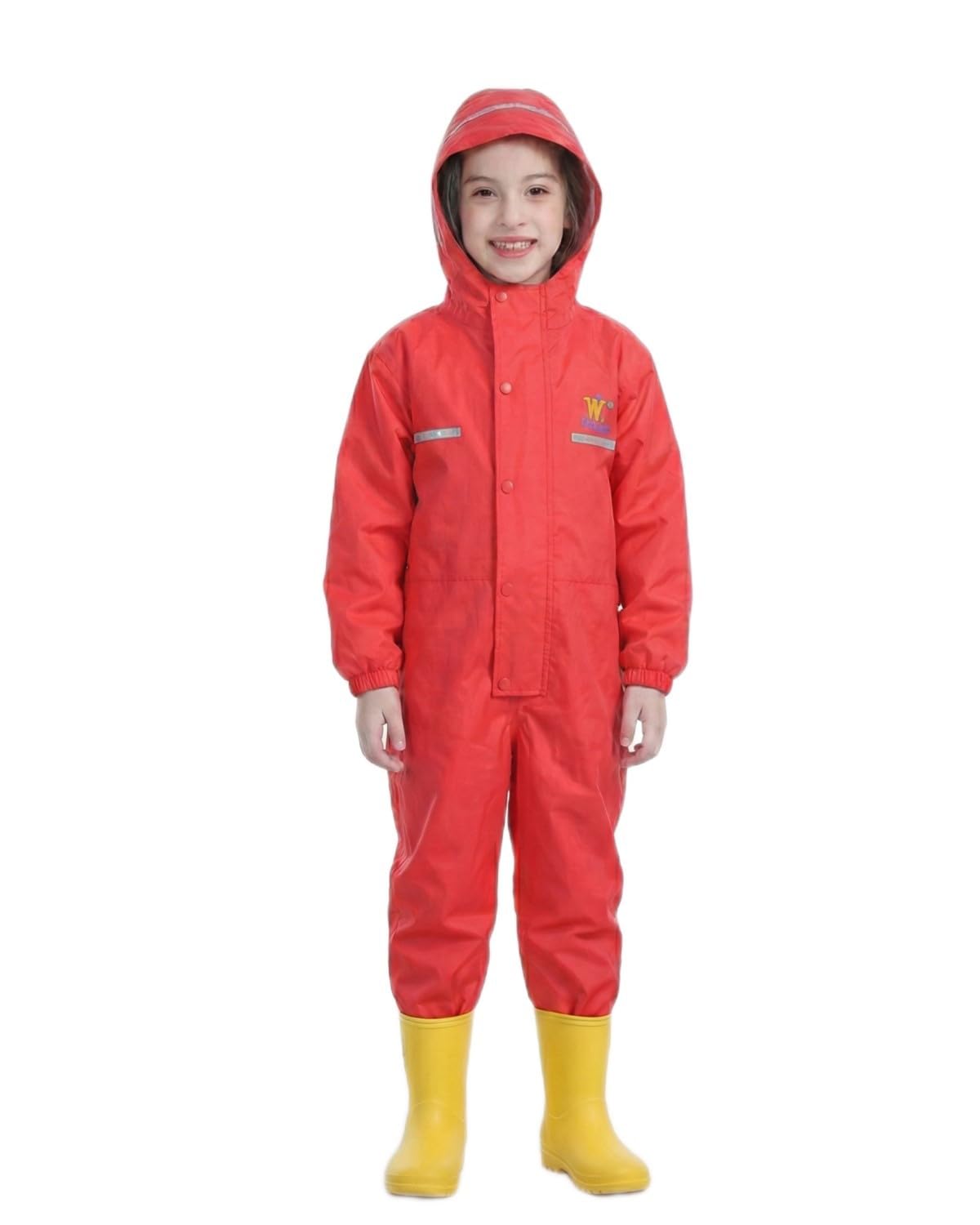 JiAmy Tuta Impermeabile Bambina e Bambino Intera, Impermeabile Bambina con Cappuccio e Strisce Riflettenti, Abbigliamento Antipioggia per Scuola e Gioco 2-14 Anni