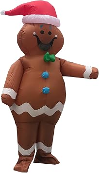 Arokibui Inflatable Gingerbread Man Costume Blow up Christmas Costume Cosplay Party Halloween Xmas Suit Christmas Decoration