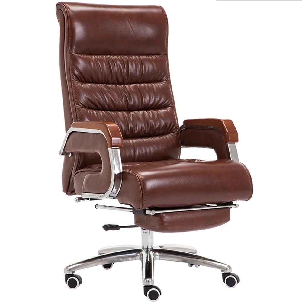 HTTGDGDH Ergonomic High Back Executive Office Chair With Armrests & Footrest Modern Leather Swivel Chair For Home & Office Comfort Stylish Task Chair For Productivity,