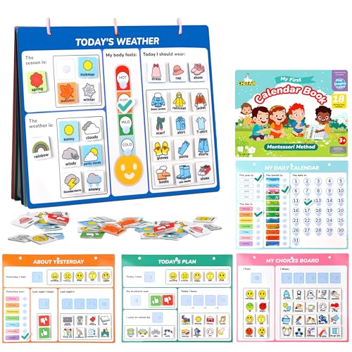 CHEFAN Kids Calendar for Learning,My First Daily Calendar for Kids,All About Today Board,Days of The Week Calendar for Kids,Preschool Classroom Calendar Circle Time Calendar-Today, Monthly and Weather