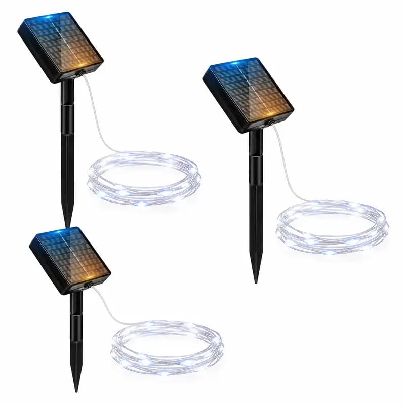 Peasur 3 Pieces 3M 120 LED Solar Fairy Lights Outdoor