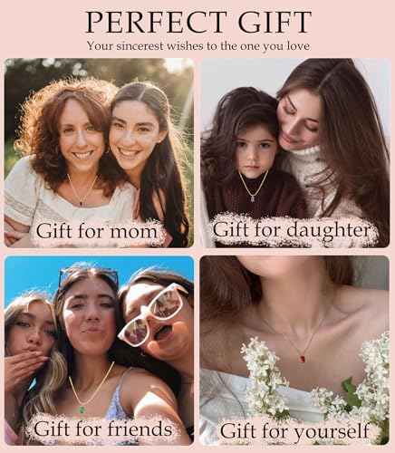 image for FUNEIA 14K Gold Plated Emerald Cubic Zirconia Pendant Necklace - Birth