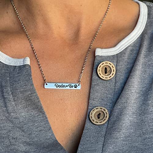 Dog Mom Gift Pet Lover Gift Personalized Pet Necklace Paw Print Gift For Dog Owner Gift For Dog Mom Stainless Steel Rose Gold Silver Gold The Sadie Dog Bar Necklace Pet-Bar #TOP1