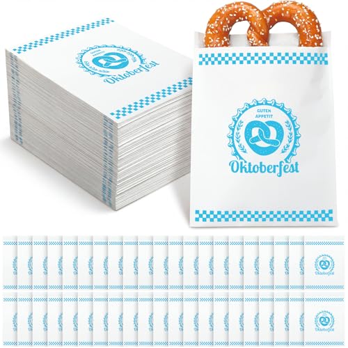Honosen 100 Pcs Oktoberfest Decoration Pretzel Bags, Blue White Checkered