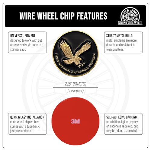 Image of Zenith Eagle Gold & Black Metal Wheel Chip Emblem (Single) | 24K Triple Gold Plated Solid Metal Wheel Chip Emblem, 2.25 inch | Designed for Lowriders w /Recessed Knock Off Spinner Caps
