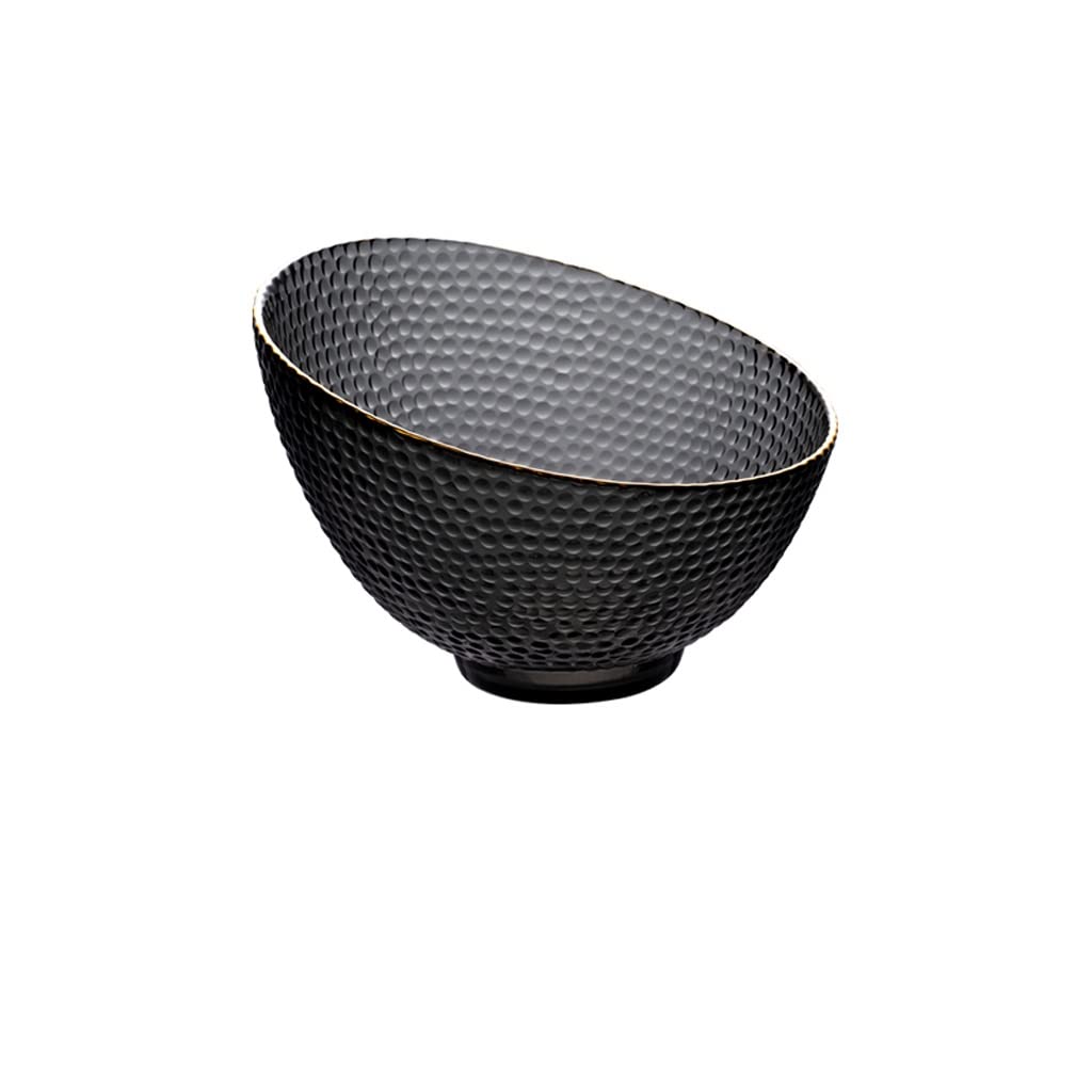 WOTZOV Salad Fruit Bowl Household Glass Salad Bowl Phnom Penh Dessert Bowl Fruit Bowl Oblique Plate Transparent Glass Bowl Black Tableware Ramen Bowl，A2pc