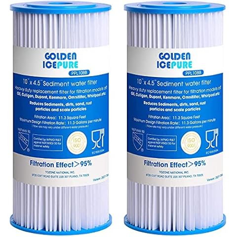 GOLDEN ICEPURE 5 Micron 10" x 4.5" Whole House Sediment Pleated Water Filter Compatible for DuPont WFHDC3001, GE FXHSC, Culligan R50-BBSA, R50-BB, W50PEHD, GXWH40L, CP5-BBS 2-PACK Cover