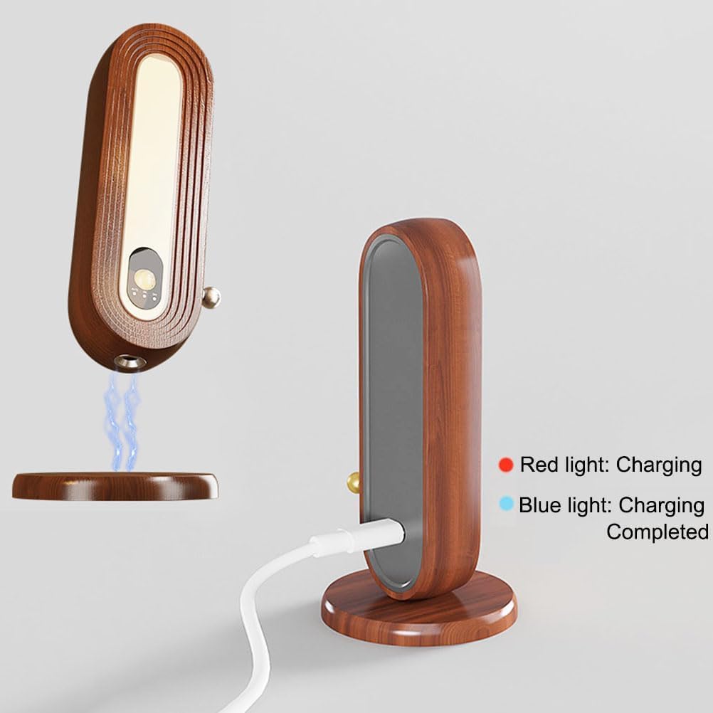 EaEa LED Kabellos Holz Tischlampe mit Bewegungsmelder, Akku Nachttischlampe Tischleuchte 4000K Warmweiß USB Aufladbar 3W Magnetisch Nachtlicht für Wand, Schreibtisch, Schlafzimmer, Treppenlicht,B