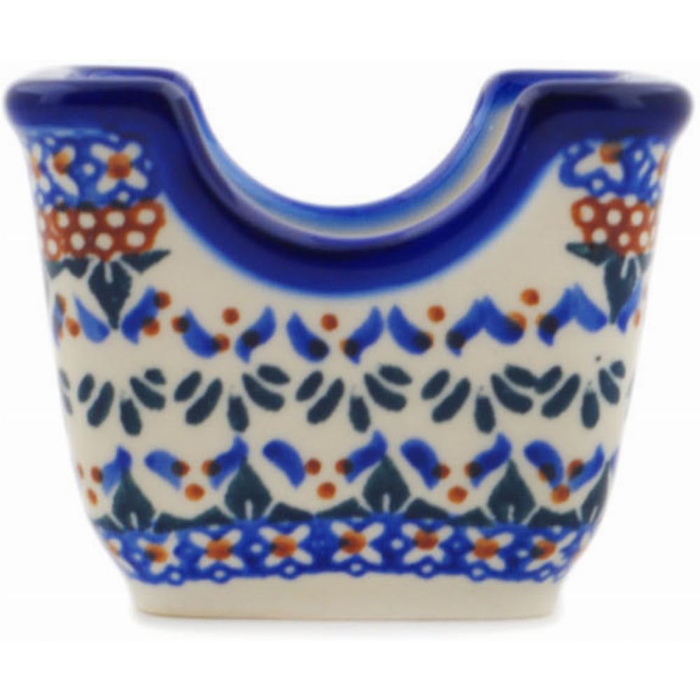 Authentic Polish Pottery Sugar Packet Holder in Blue Cress Design Handmade in Boles?awiec Poland by Ceramika Bona + Certificate of Authenticity
