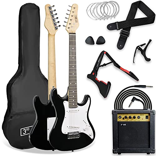3rd Avenue XF Kit Definitivo De Guitarra Eléctrica Tamaño 3/4 Con Amplificador De 10 W, Afinador Digital, Cable, Soporte, Funda, Correa, Cuerdas De Repuesto, Púas Y Cejilla, Color Negro