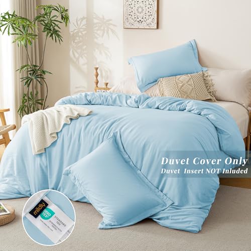 Image of MILDLY Duvet Cover Twin Ultra Soft Comforter Cover Set 2pcs, Cool Blue | Washed Microfiber Cotton-Like, Breathable Comfort, Hidden Zipper, Corner Ties, OEKO-TEX Certified, Fade Resistant