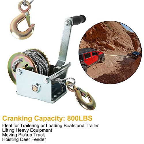 Aselected 800Lbs Capacity Heavy Duty Hand Winch, Crank Strap Gear Boat Winch With 26Ft Steel Cable And Hook, Manual Lifting Winches For Boat Trailer Atv Or Shop Crane, Small Hoist For Deer Feeder #TOP2