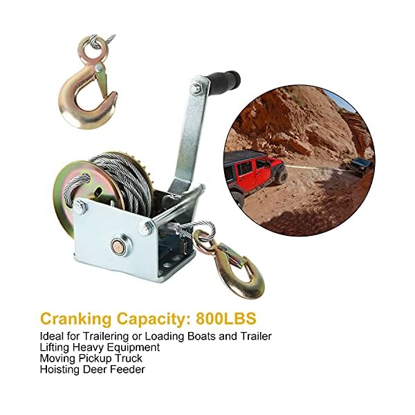 ASelected 800lbs Capacity Heavy Duty Hand Winch, Crank Strap Gear Boat