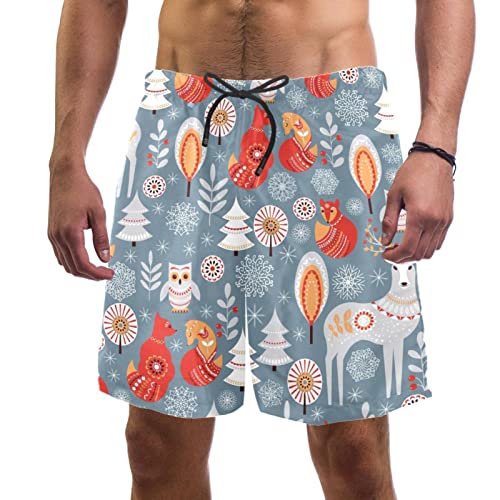 Short de plage à séchage rapide : maillots de bain hommes Noël hibou élans