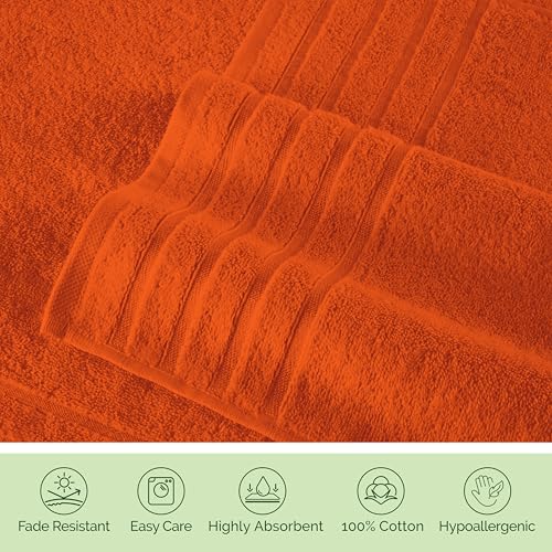 Image of Elegant Comfort 100% Turkish Cotton 4 Lines Viscose Stripe Luxury 2 Pack Bath Towel Set 27 x 54 Inch - Super Soft and Highly Absorbent Premium Hotel Spa Quality Towels for Bathroom Use, Orange