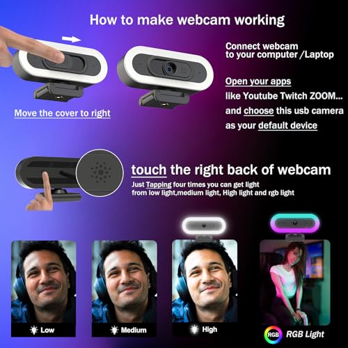 Image of 2K Webcam for PC with Microphone /Ring Light,USB C Computer Camera