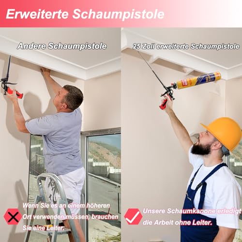 Erweiterte Sprühschaumpistole, 63,5 cm, erweiterbare PU-Schaumpistole, ideal zum Abdichten, Füllen, Versiegeln