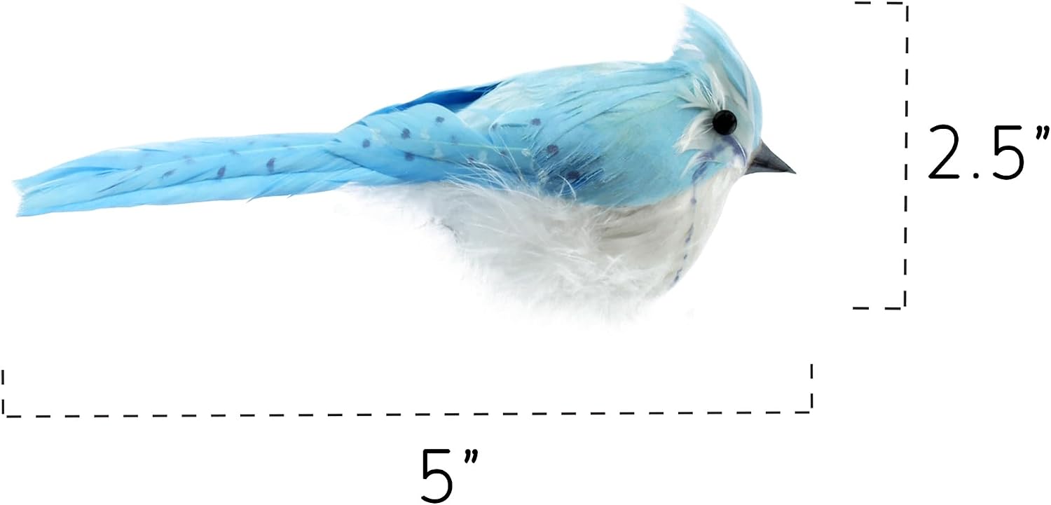 Cornucopia Blue Jays Artificial Birds (6-Pack); Imitation Feathered Blue and White Birds for Wreaths, Christmas Decor, Flower Arrangements and More