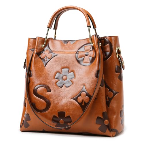 Bucket Bag Vintage Floral PU Leather Embossed Top Handle Shoulder Bag Shoulder Satchel Purses