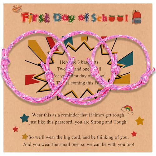 Fuqimanman2020 2-3Pcs Back to School Bracelet for Mom Father Daughter Son First Day of School Matching Wish Knit Rope Nylon Woven Bracelet With Message Card