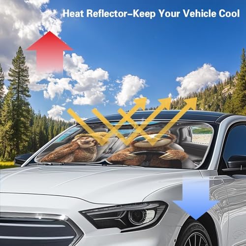 Image of Sloth Car Windshield Sun Shade Foldable 2-Piece Car Windshield Sunshades Window Shades Cover Sun Visor Shield for Most Sedan Truck SUV Auto Interior Protector