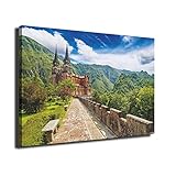 INGENIA HOME Cuadro lienzo canvas Basilica de Santa María la Real de Covadonga Cangas de Onis Asturias - Alta resolución – Varias medidas (120_x_80_cm)