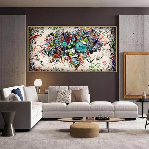 Toile abstraite moderne fleurs pour habiller un grand mur vide 140cm