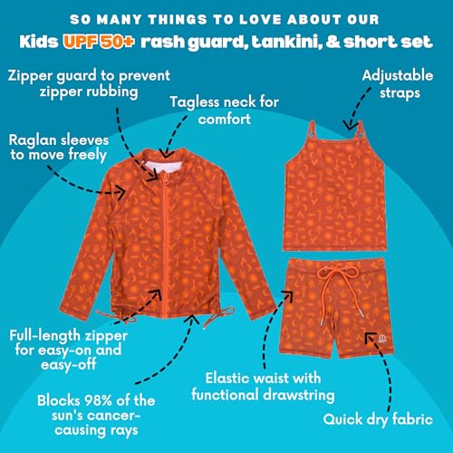 Image of SwimZip Girls' 3 Pc Swim Set w /Long Sleeve Rash Guard, Tankini & Shorts UPF 50+
