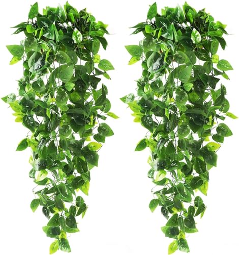 CEWOR 2 plantas colgantes falsas de 3.5 pies, hojas de hiedra artificiales para boda, pared, casa, habitación, patio, interior, exterior, hogar, estante, oficina, decoración (sin cestas)
