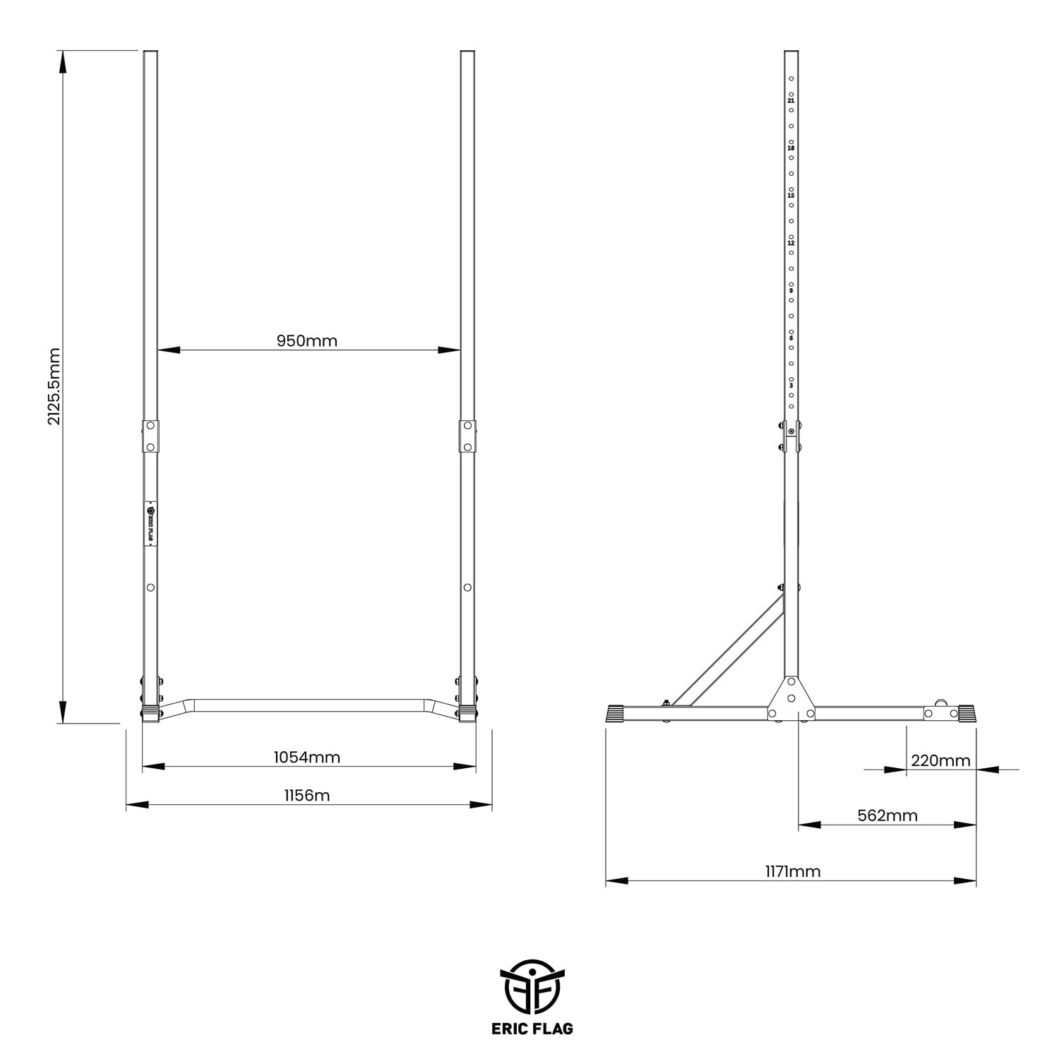 ERIC FLAG Klimmzugstange Freistehend, Klimmzugstation | 22-fach Höhenverstellbar 105-210 cm, bis 300 kg Belastbar, Extra Stabil | Pull Up Bar für Home Gym & Calisthenics, Fitnessgerät für Zuhause