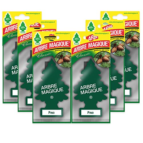 Arbre Magique Mono - Ambientador para Coche, Aroma de Pino, Aroma Envolvente y Fresco, duración hasta 7 semanas, Fabricado en Italia, Paquete de 6 Unidades