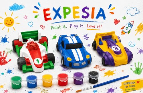 Image of EXPESIA DIY Sports Car Painting Kit for Kids, Plaster Toy Cars, with Paints and Brush, Creative Art and Craft Activity, Ages 3+ (6 Sports Cars)