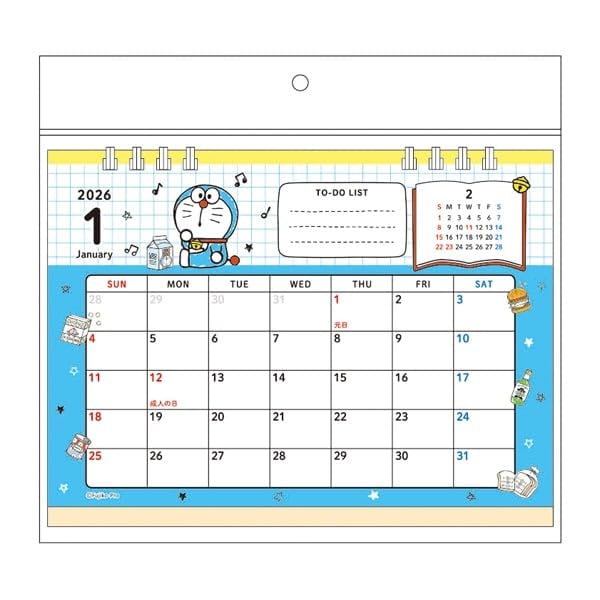 カレンダー 2026年 卓上 ドラえもん I'm Doraemon デスクリングカレンダー 令和八年 4904555065148