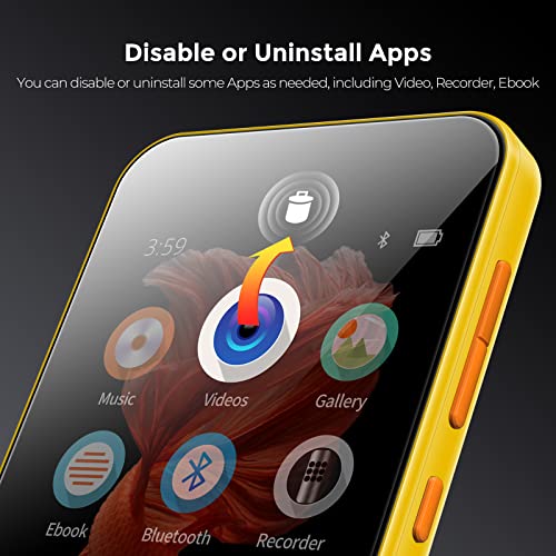 Timmkoo Mp3 Player With Bluetooth, 4.0" Full Touchscreen Mp4 Mp3 Player With Speaker, Portable Hifi Sound Mp3 Music Player With Bluetooth, Voice Recorder, E-Book, Supports Up To 512Gb Tf Card (Yellow) #TOP6